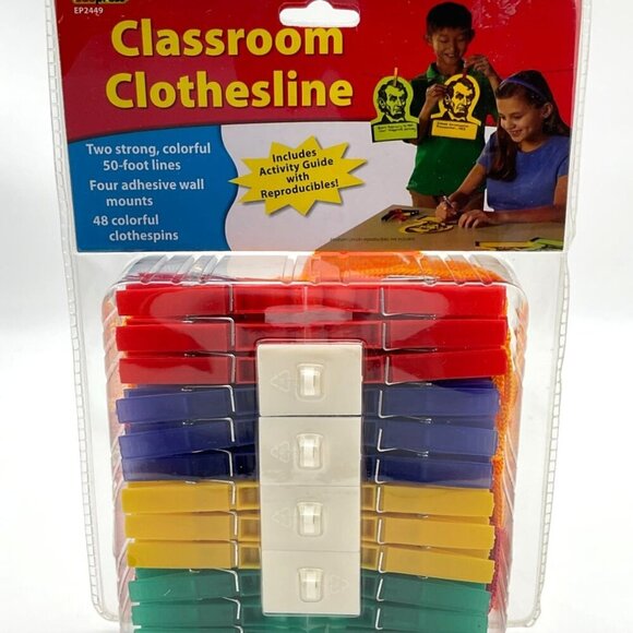 Teacher Created Resources Classroom Clothesline Kit Multicolored Clips & Guide - Picture 1 of 3